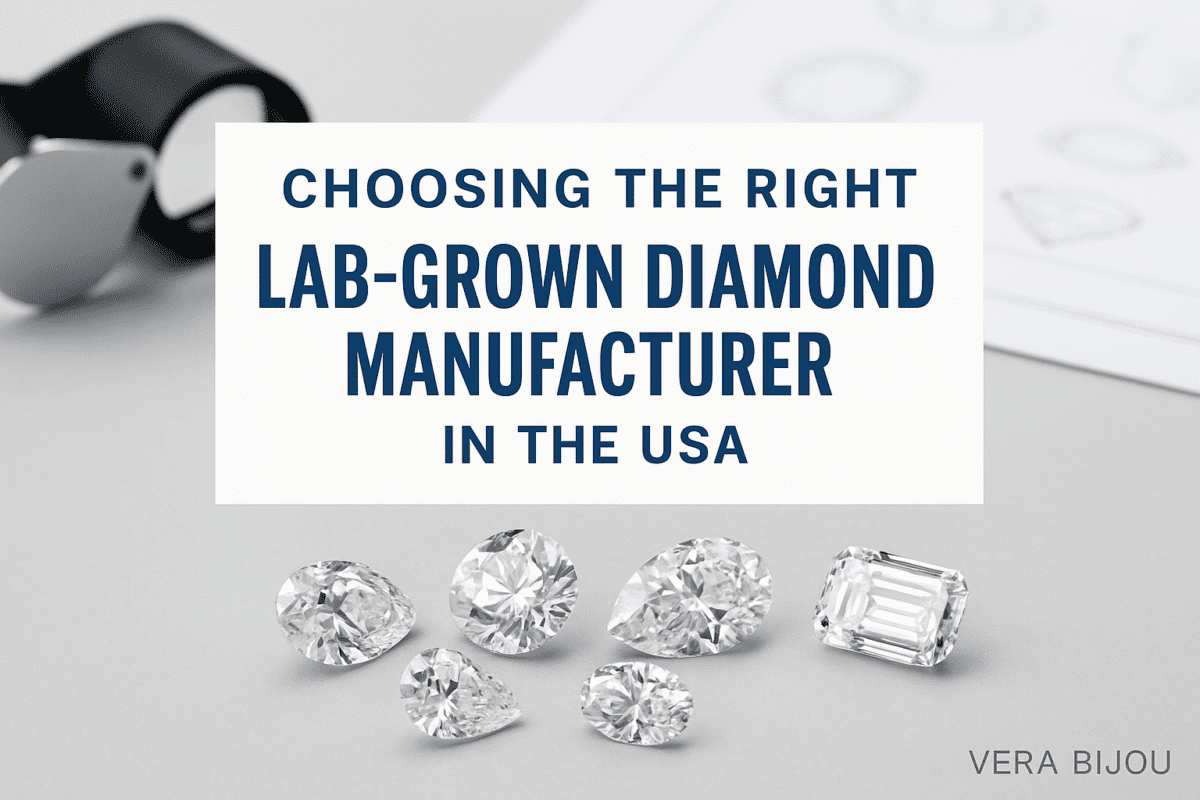Lab-grown diamonds of various cuts on a jeweler’s table in a U.S. manufacturing facility